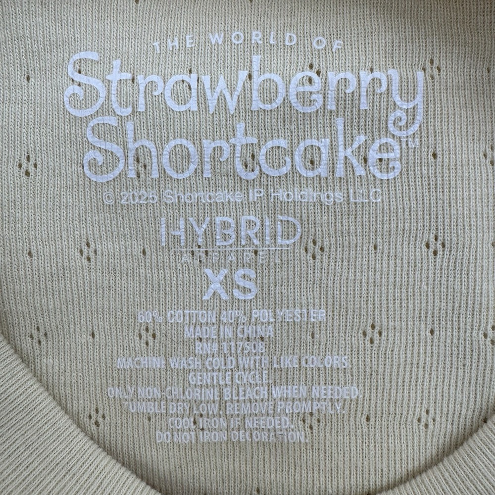 Strawberry Shortcake Baby Tee XS Twee Cottage Retro Butter Yellow Pointelle Knit - Picture 6 of 6